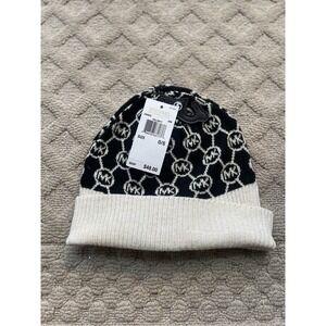 Michael Kors‎ Hat Womens OSFA Logo Knit Beanie Hat Uni Black Silver MSRP $48 NEW